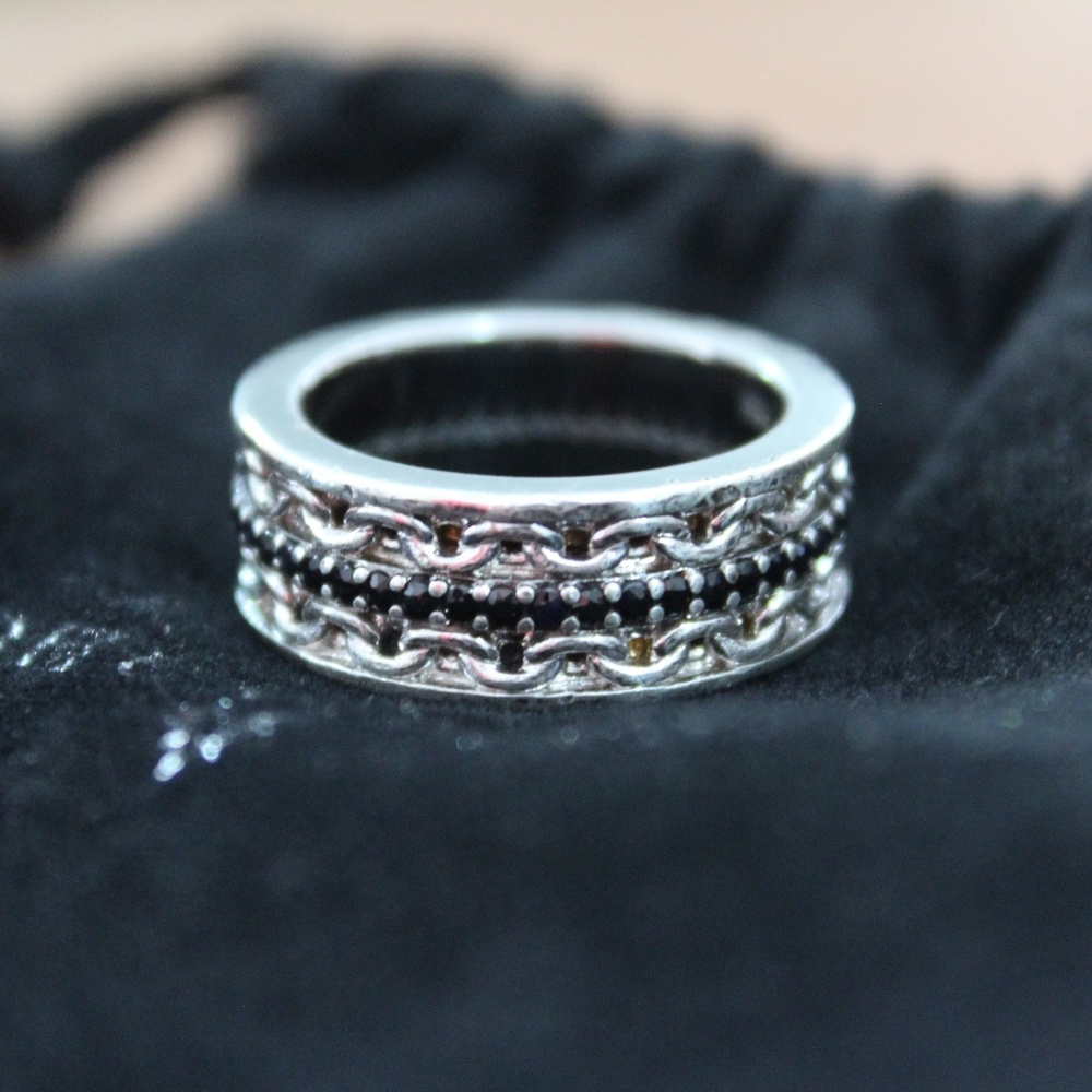 Stephen Webster Silver and Black Sapphire Ring 8.5